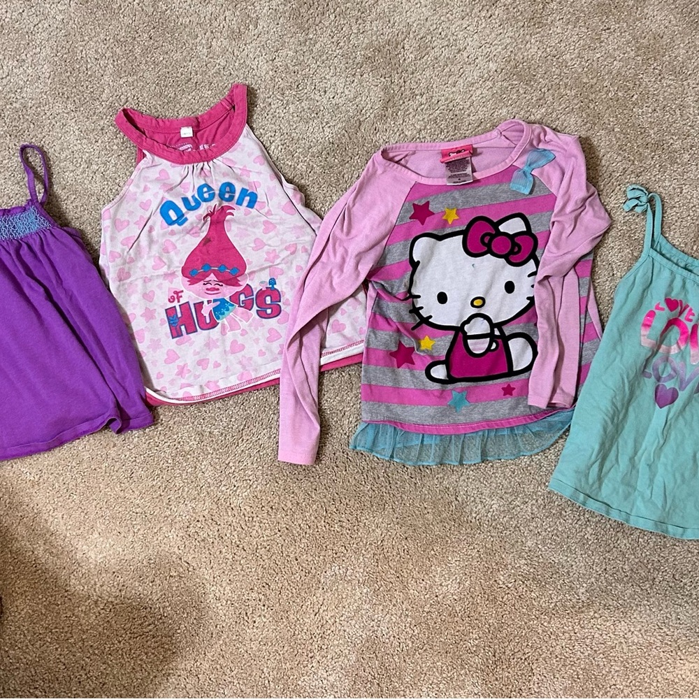 Hello Kitty and Trolls Girls' Tops Set of 4